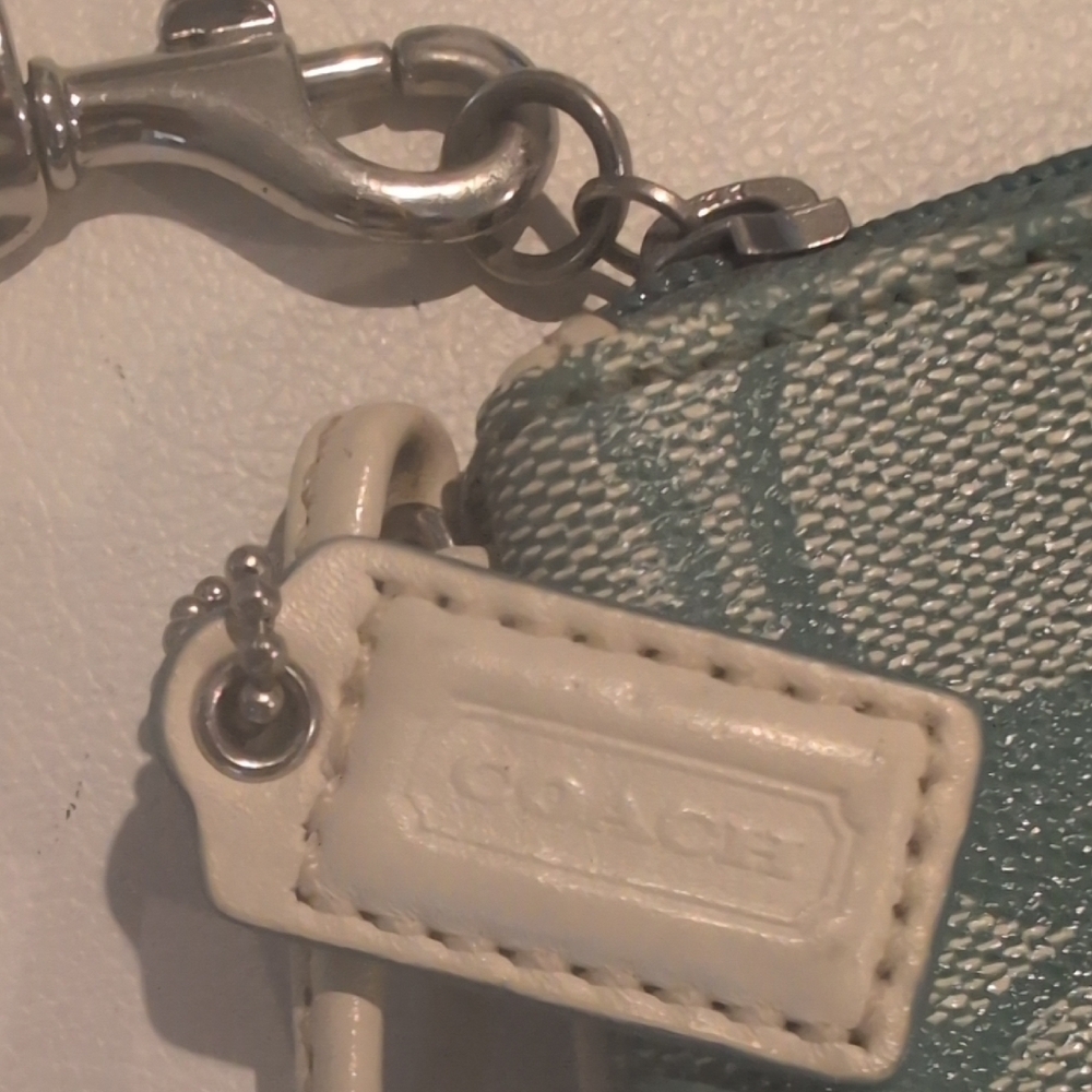 Coach Teal and Cream Signature Wristlet - Picture 2 of 8